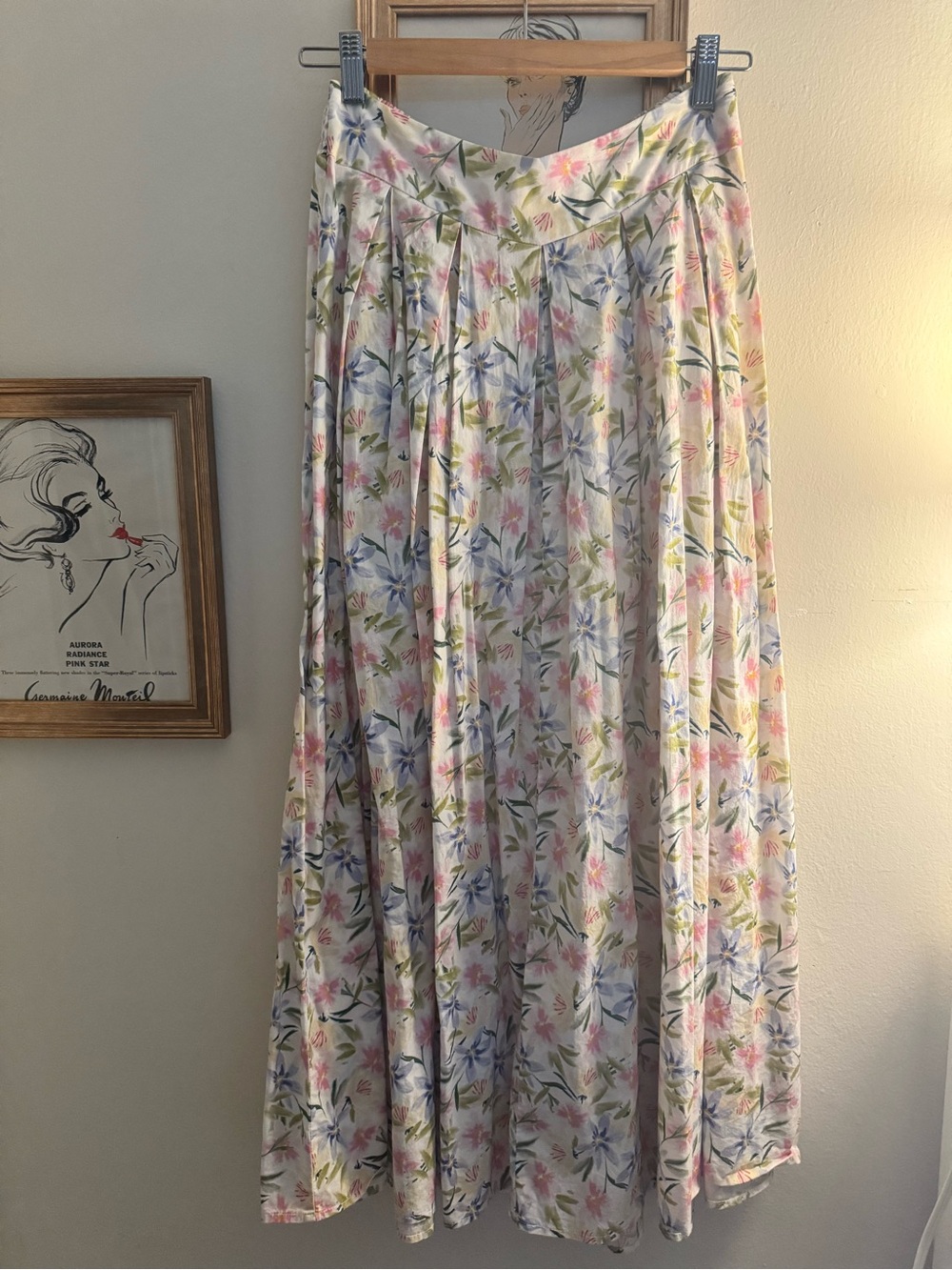 Floral White Maxi Skirt with Pink, Blue & Green Accents